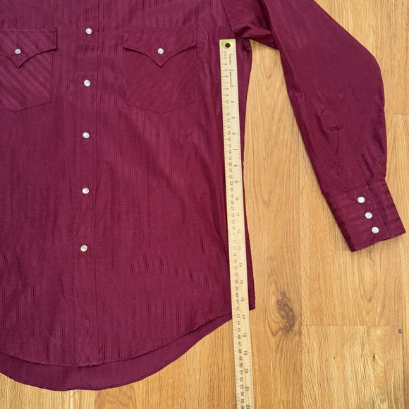 Plains Western Wear Shirt Men's SM Maroon Cowboy Long Sleeve Pearl Snap Rodeo - Picture 7 of 11